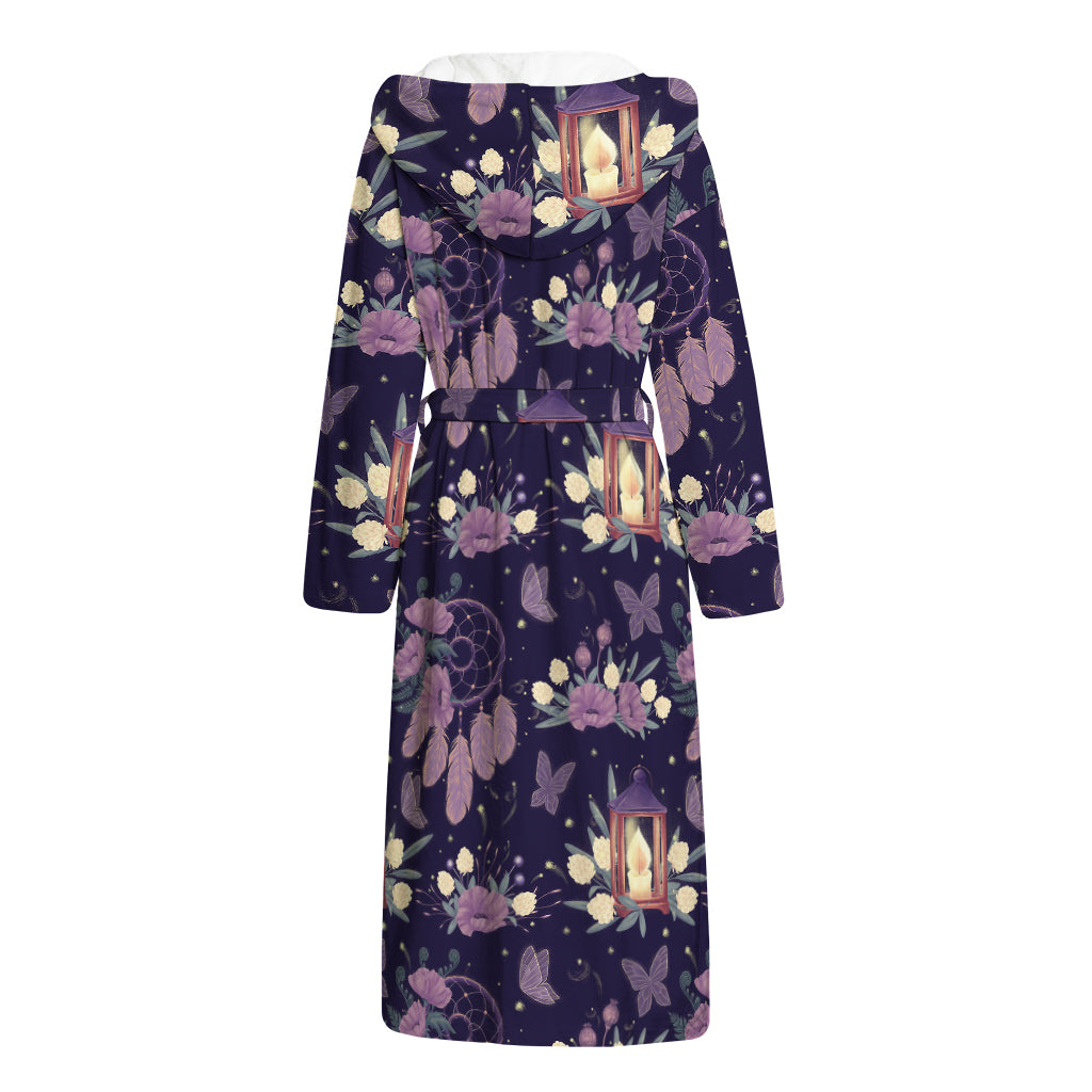 Purple Indian Dream Catcher Print Hooded Bathrobe