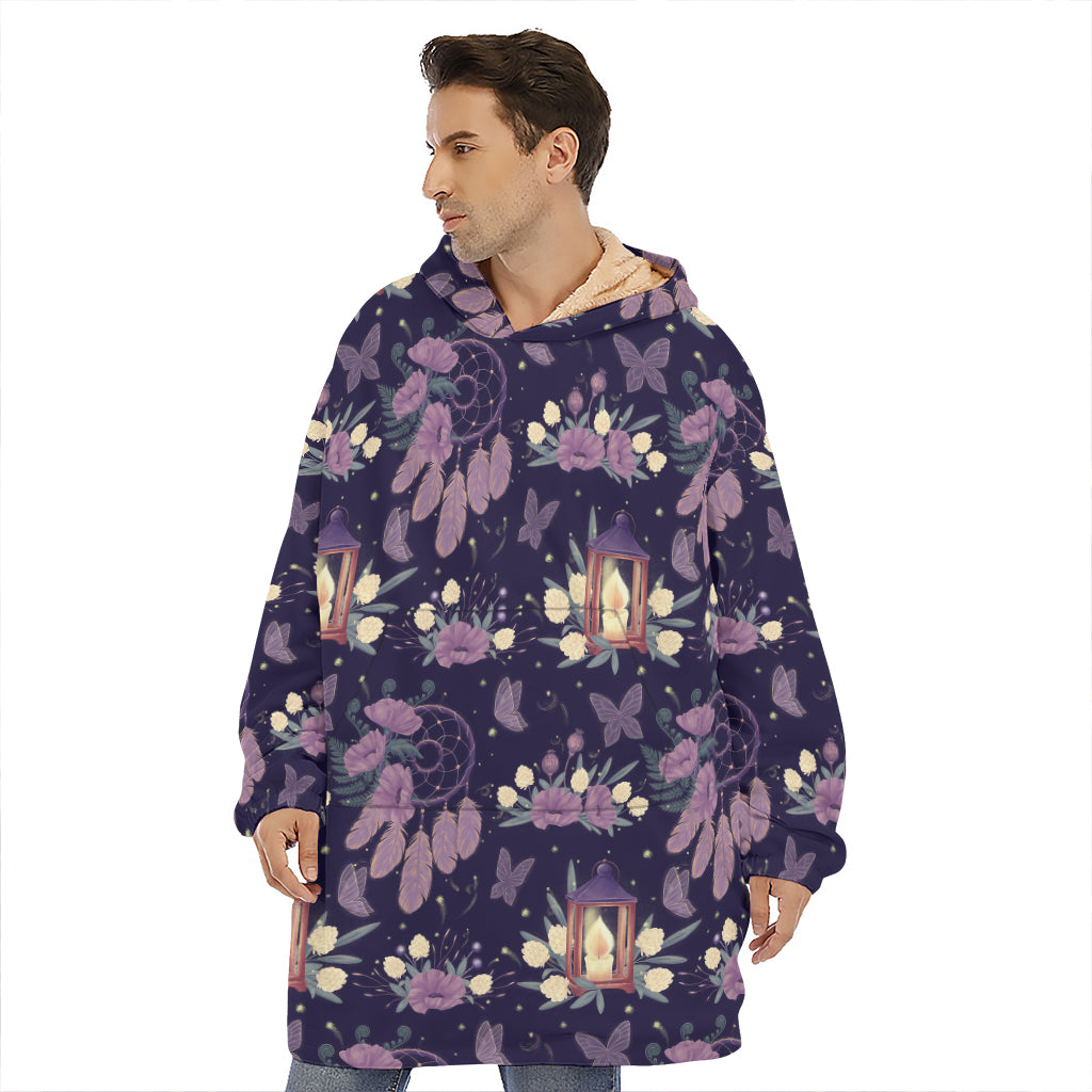 Purple Indian Dream Catcher Print Hoodie Blanket