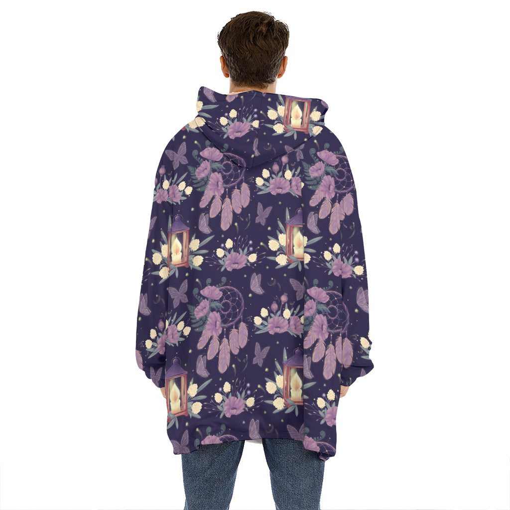 Purple Indian Dream Catcher Print Hoodie Blanket