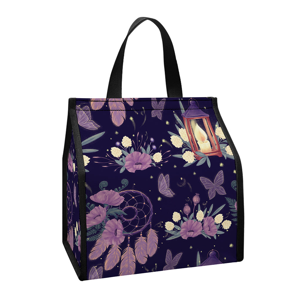 Purple Indian Dream Catcher Print Insulated Lunch Tote