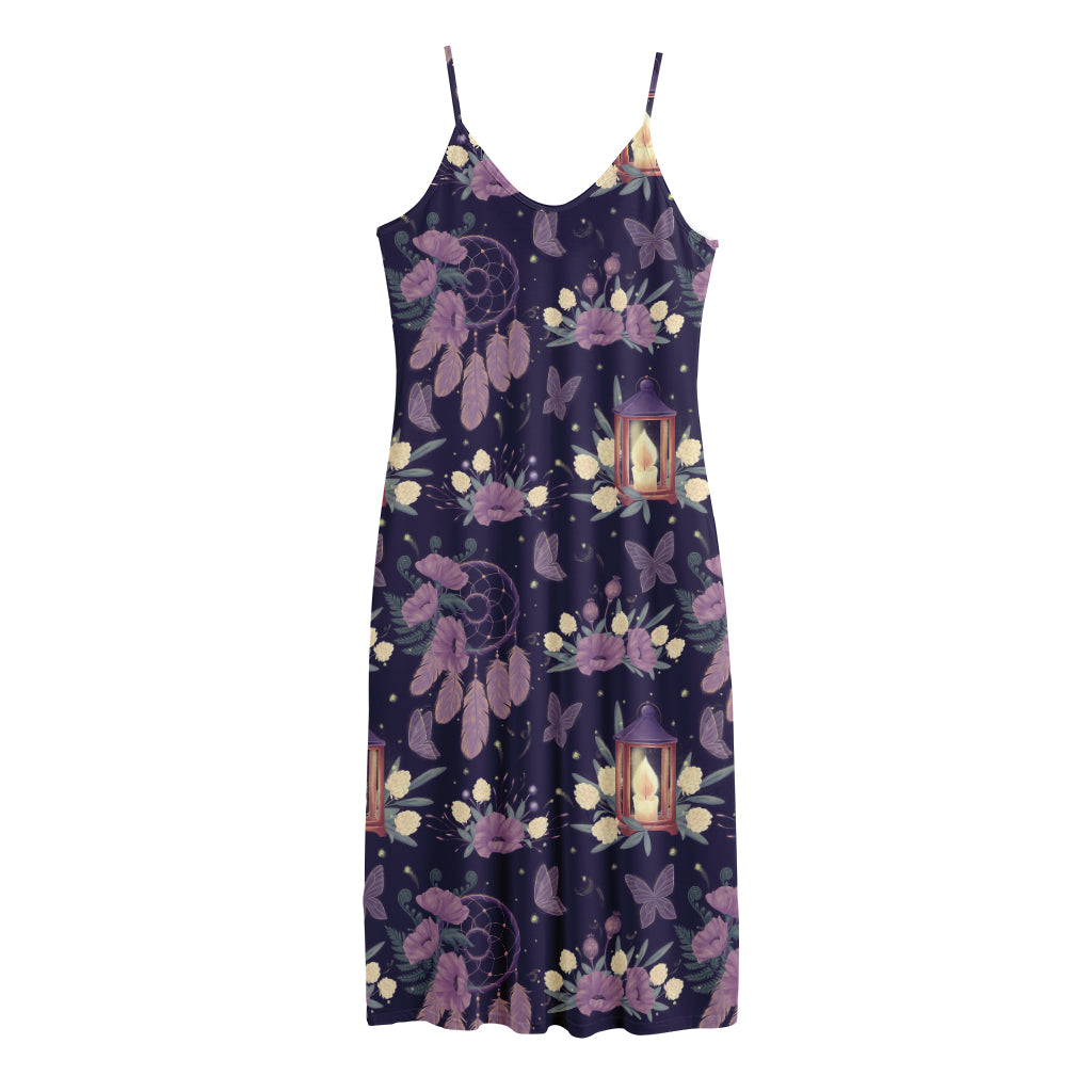 Purple Indian Dream Catcher Print Jersey Midi Cami Dress