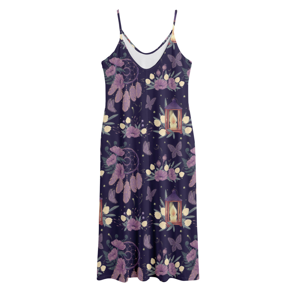 Purple Indian Dream Catcher Print Jersey Midi Cami Dress