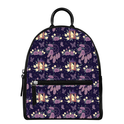 Purple Indian Dream Catcher Print Leather Backpack
