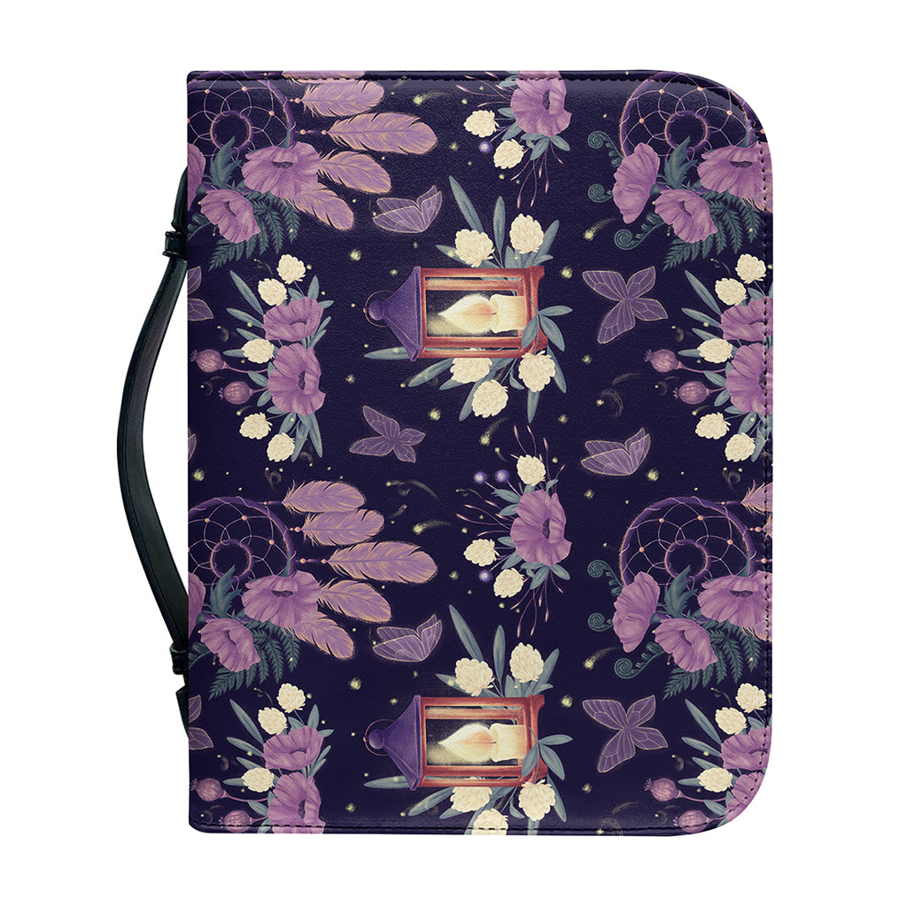 Purple Indian Dream Catcher Print Leather Bible Cover
