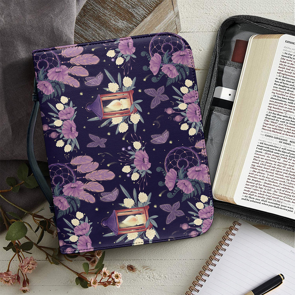 Purple Indian Dream Catcher Print Leather Bible Cover