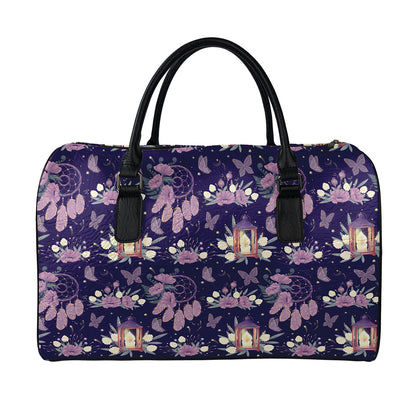 Purple Indian Dream Catcher Print Leather Duffle Bag