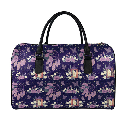 Purple Indian Dream Catcher Print Leather Duffle Bag