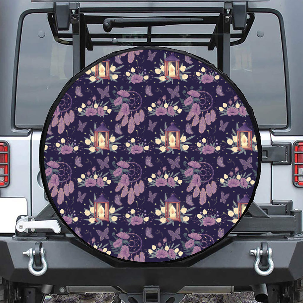 Purple Indian Dream Catcher Print Leather Spare Tire Cover