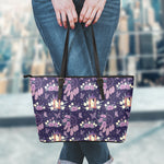 Purple Indian Dream Catcher Print Leather Tote Bag