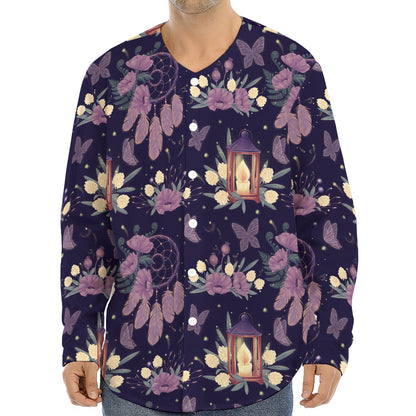 Purple Indian Dream Catcher Print Long Sleeve Baseball Jersey