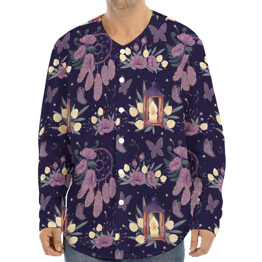 Purple Indian Dream Catcher Print Long Sleeve Baseball Jersey