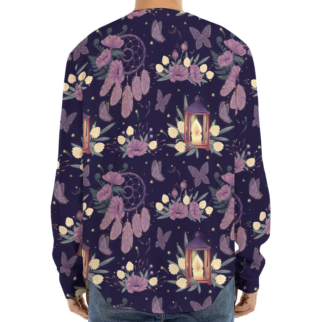 Purple Indian Dream Catcher Print Long Sleeve Baseball Jersey
