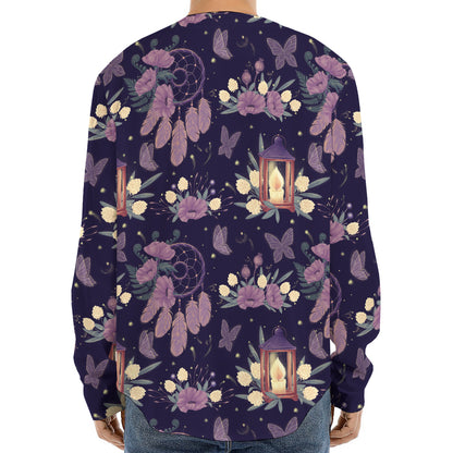 Purple Indian Dream Catcher Print Long Sleeve Baseball Jersey