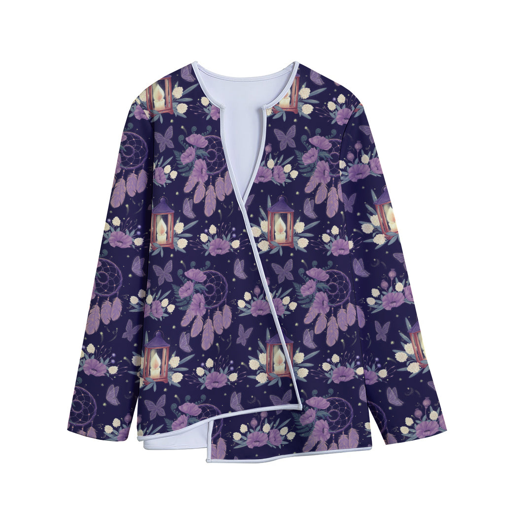 Purple Indian Dream Catcher Print Long Sleeve Short Coat