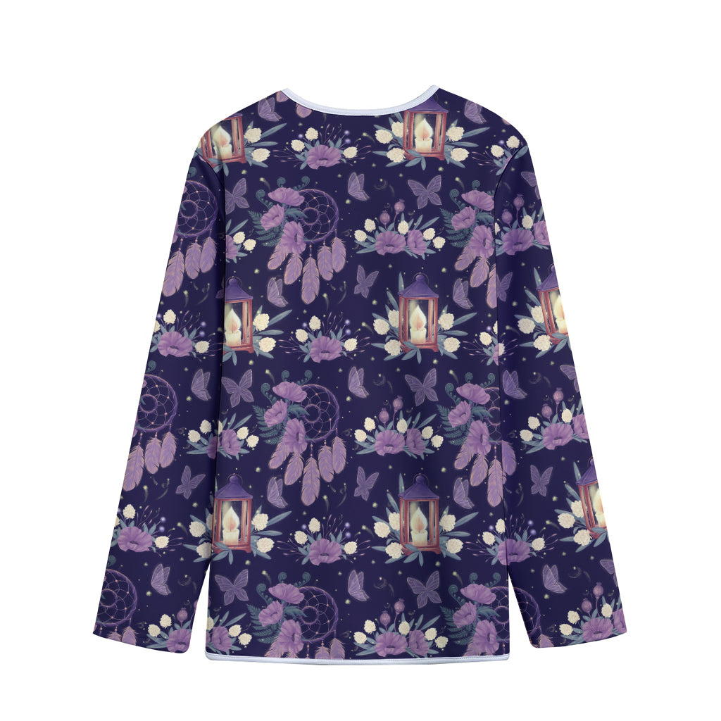 Purple Indian Dream Catcher Print Long Sleeve Short Coat