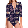 Purple Indian Dream Catcher Print Long Sleeve Swimsuit