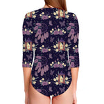 Purple Indian Dream Catcher Print Long Sleeve Swimsuit