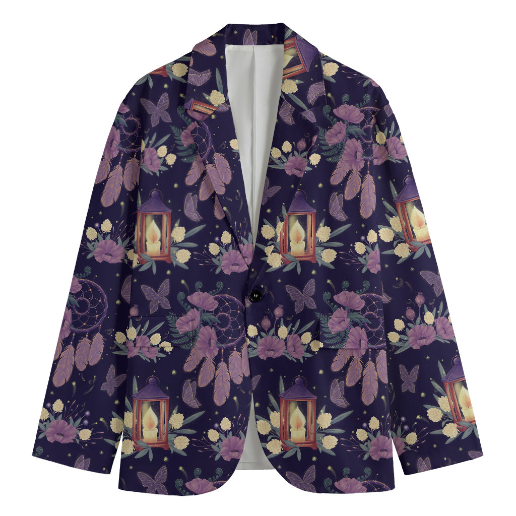 Purple Indian Dream Catcher Print Men's Cotton Blazer