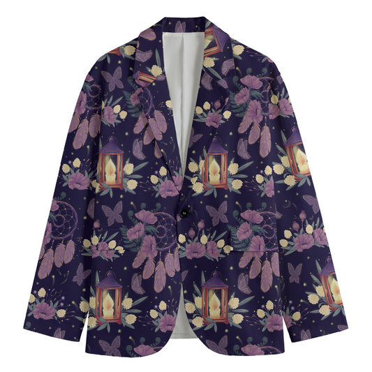 Purple Indian Dream Catcher Print Men's Cotton Blazer