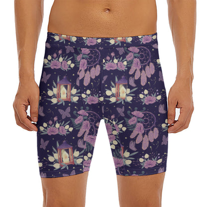 Purple Indian Dream Catcher Print Men's Long Boxer Briefs