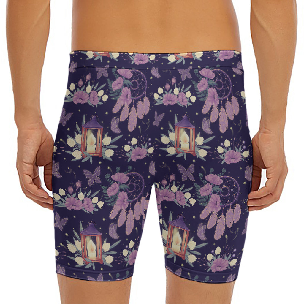 Purple Indian Dream Catcher Print Men's Long Boxer Briefs