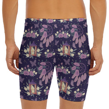 Purple Indian Dream Catcher Print Men's Long Boxer Briefs