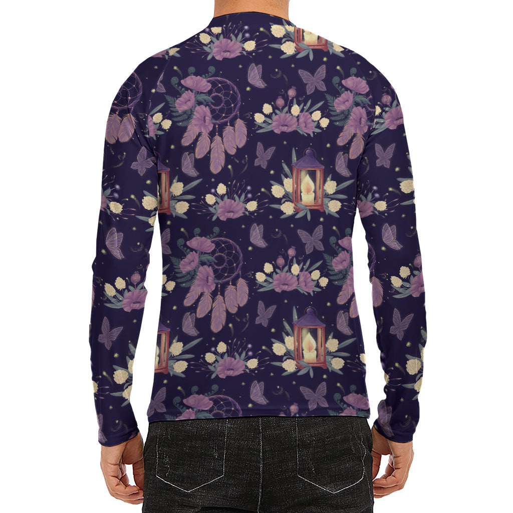 Purple Indian Dream Catcher Print Men's Long Sleeve Rash Guard
