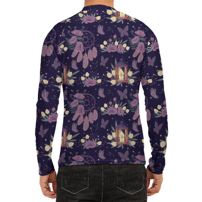 Purple Indian Dream Catcher Print Men's Long Sleeve Rash Guard