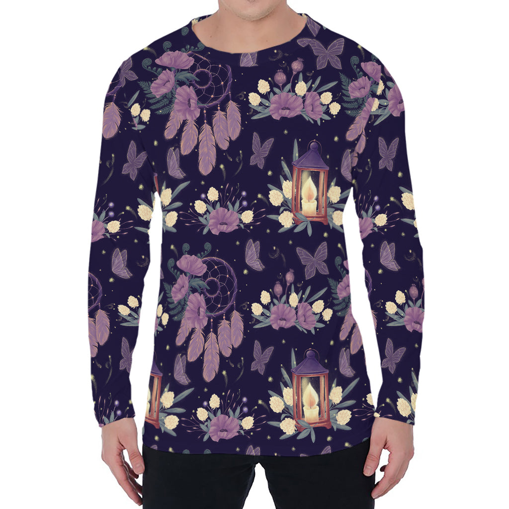 Purple Indian Dream Catcher Print Men's Long Sleeve T-Shirt