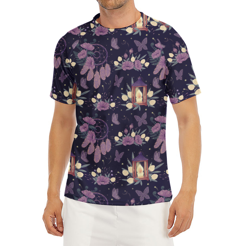 Purple Indian Dream Catcher Print Men's Short Sleeve Rash Guard