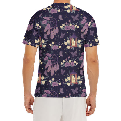 Purple Indian Dream Catcher Print Men's Short Sleeve Rash Guard