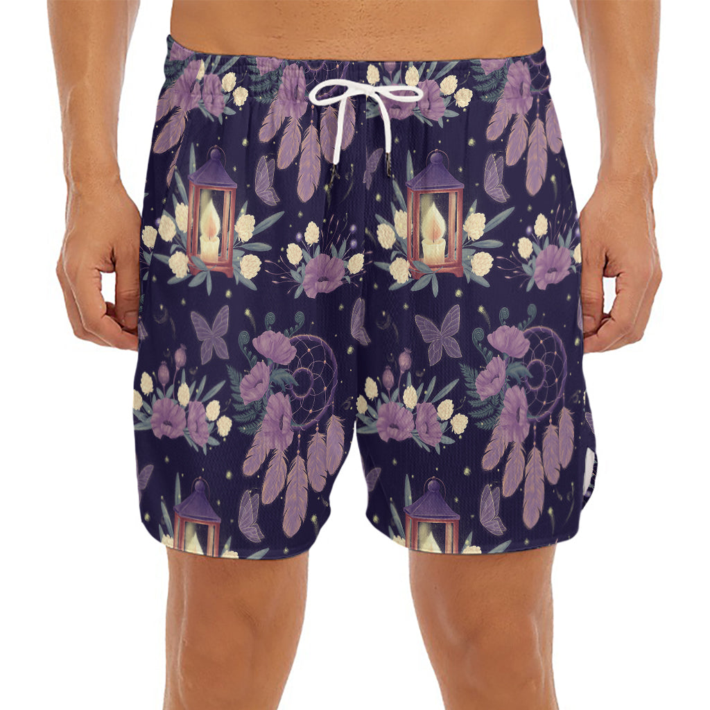 Purple Indian Dream Catcher Print Men's Split Running Shorts