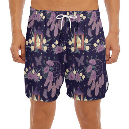 Purple Indian Dream Catcher Print Men's Split Running Shorts