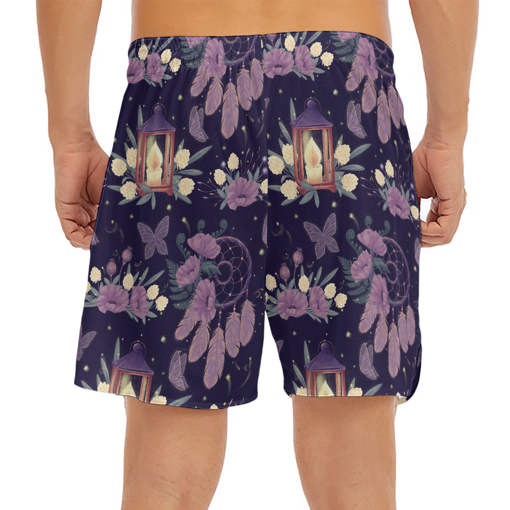 Purple Indian Dream Catcher Print Men's Split Running Shorts