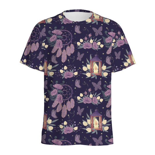 Purple Indian Dream Catcher Print Men's Sports T-Shirt
