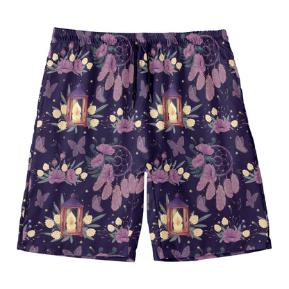 Purple Indian Dream Catcher Print Men's Swim Trunks