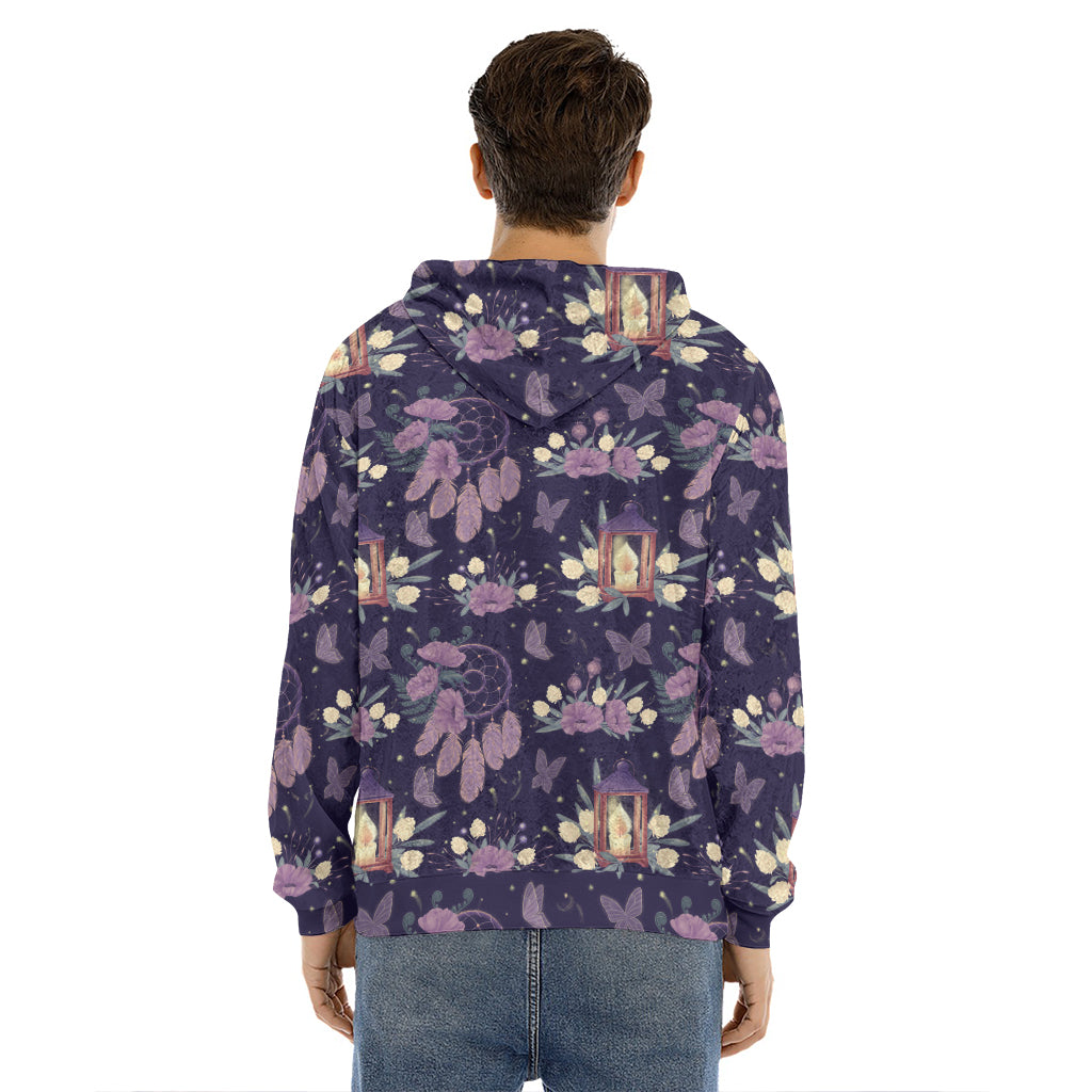 Purple Indian Dream Catcher Print Men's Velvet Pullover Hoodie