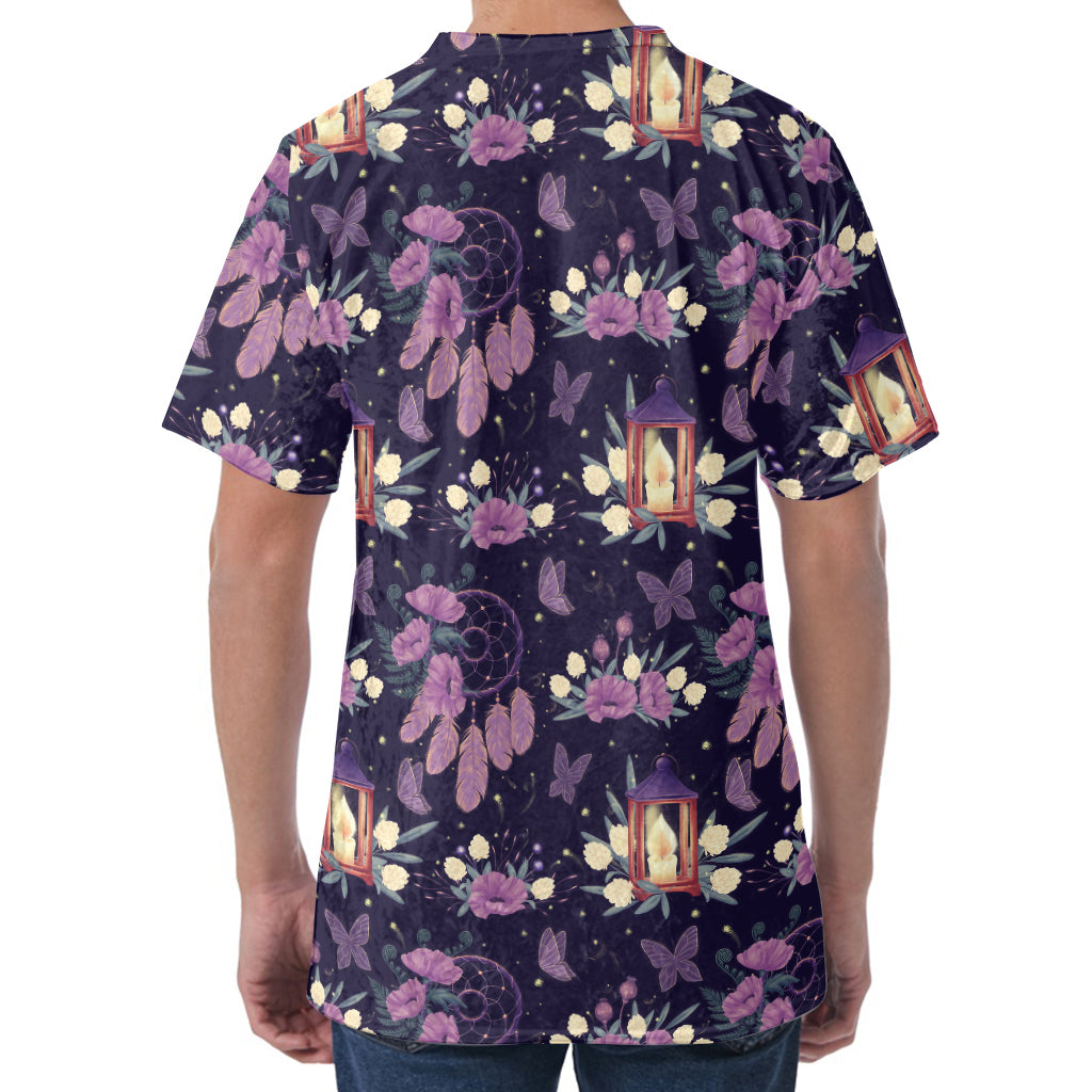 Purple Indian Dream Catcher Print Men's Velvet T-Shirt