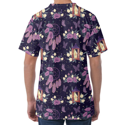 Purple Indian Dream Catcher Print Men's Velvet T-Shirt