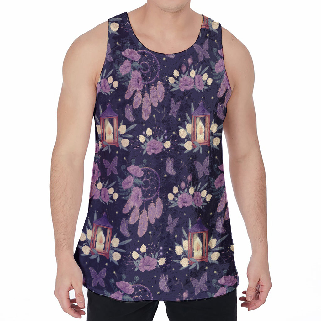 Purple Indian Dream Catcher Print Men's Velvet Tank Top