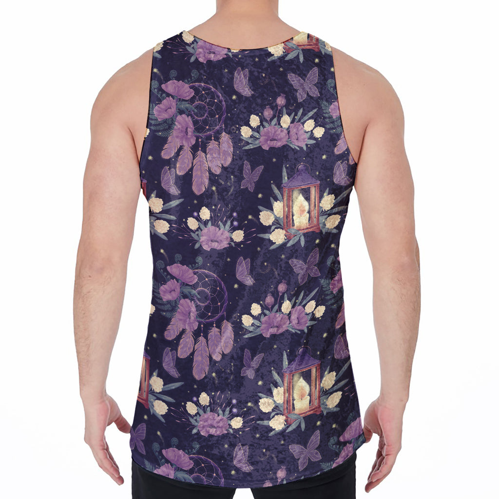 Purple Indian Dream Catcher Print Men's Velvet Tank Top