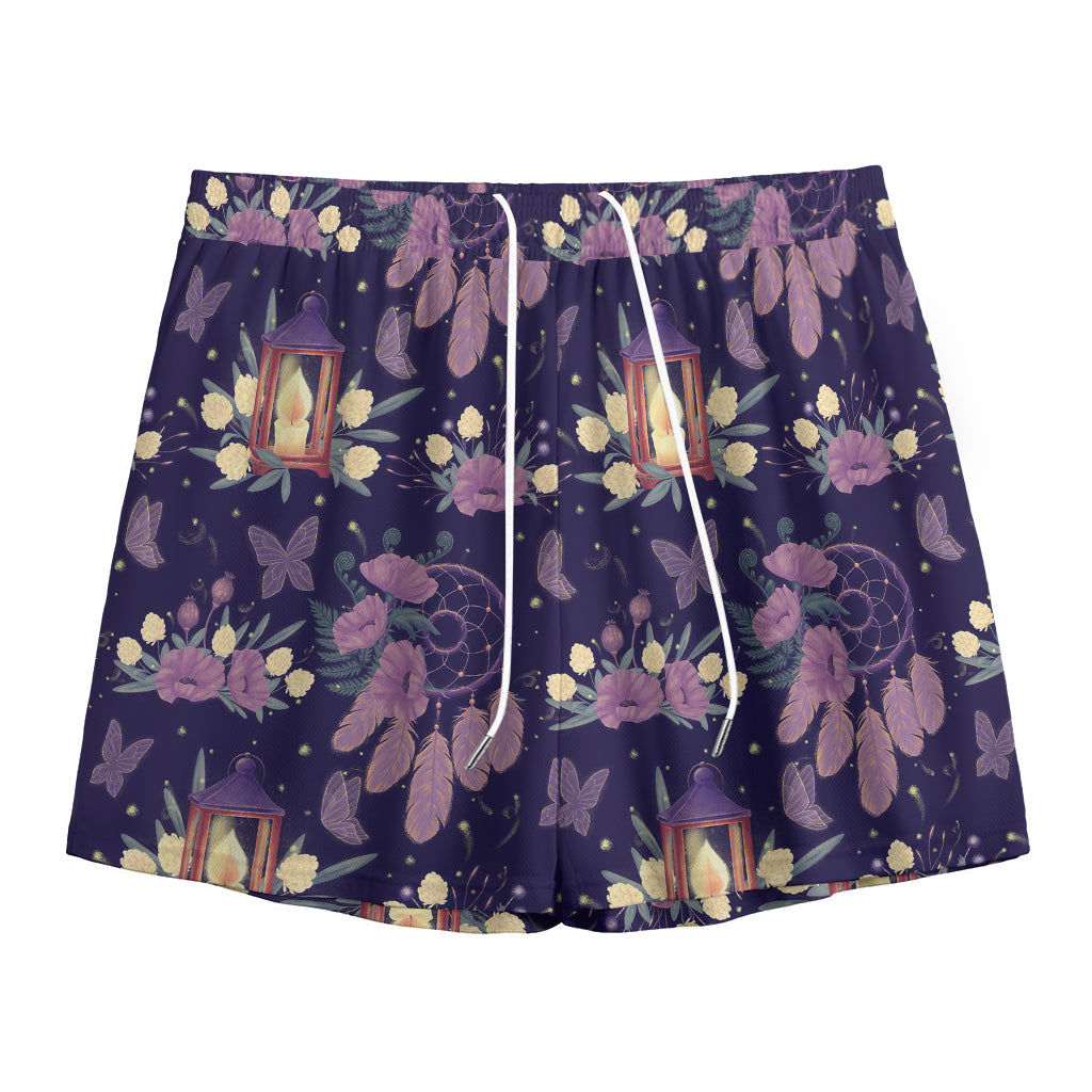 Purple Indian Dream Catcher Print Mesh Shorts