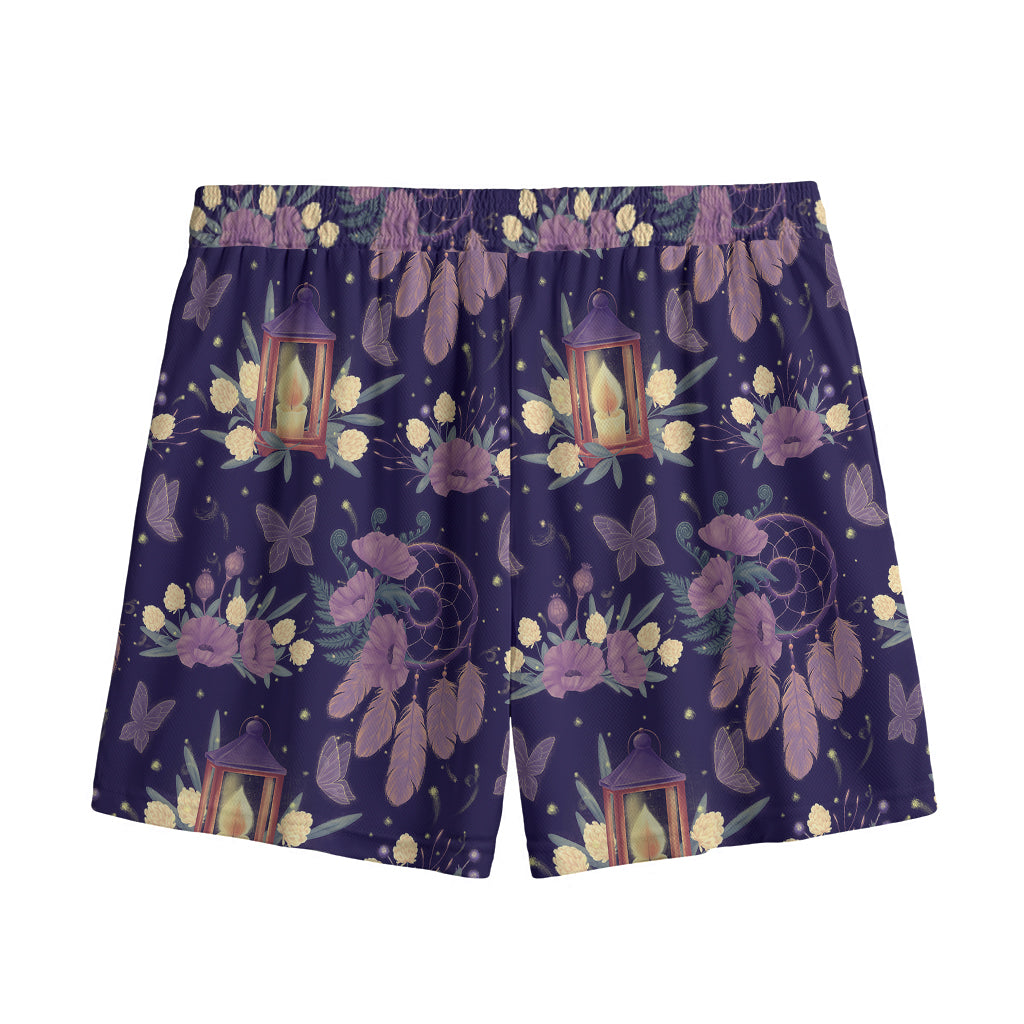 Purple Indian Dream Catcher Print Mesh Shorts