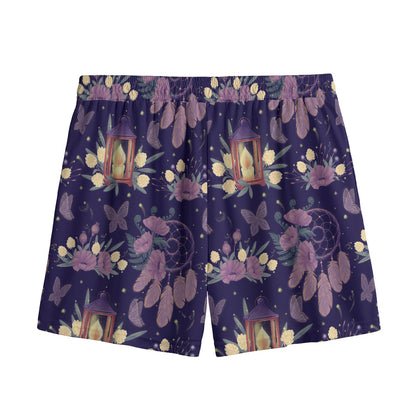 Purple Indian Dream Catcher Print Mesh Shorts