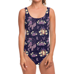 Purple Indian Dream Catcher Print One Piece Swimsuit