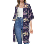 Purple Indian Dream Catcher Print Open Front Beach Cover Up