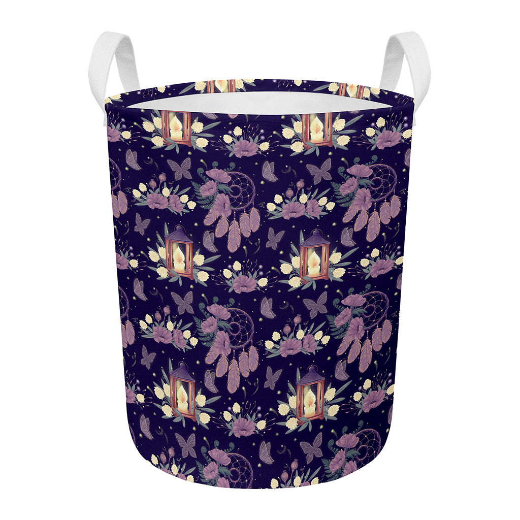 Purple Indian Dream Catcher Print Round Laundry Basket