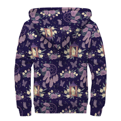 Purple Indian Dream Catcher Print Sherpa Lined Zip Up Hoodie