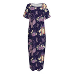 Purple Indian Dream Catcher Print Short Sleeve Long Nightdress