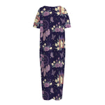 Purple Indian Dream Catcher Print Short Sleeve Long Nightdress